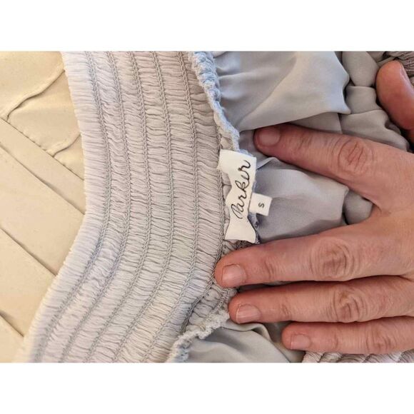 Parker Casual Off-Shoulder Mini Dress w/ White & Blue Geometric Beading - Picture 3 of 6